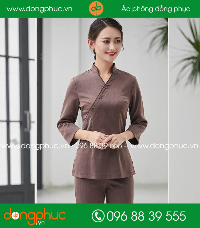 đồng phục spa màu nâu nhạt